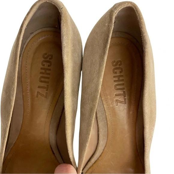 Schutz Espadrille Wedges Shoes Womens 6.5 Nude Tan Neutral Suede Heels Round Toe - Picture 7 of 9